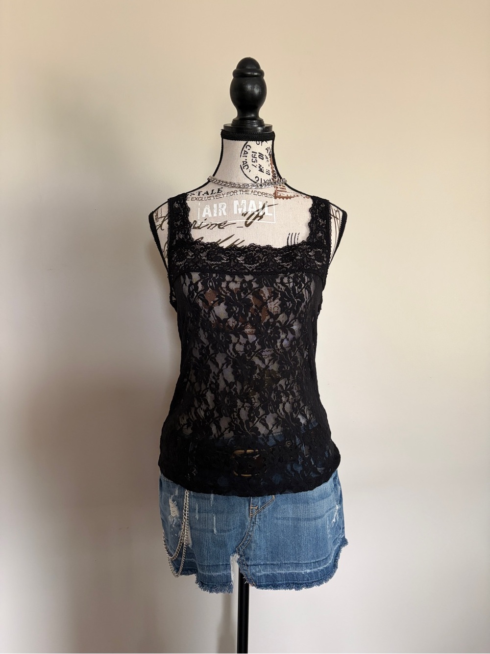 Y2K 90’s Whimsigoth Black Lace Layering Camisole | Full Lace Tank Top